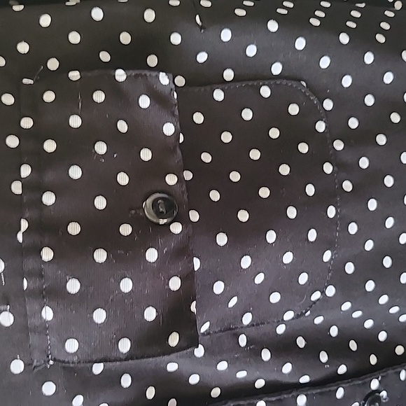 Notations Black and White Polka Dot Blouse with Straight Collar and Long Sleeves - Picture 7 of 13